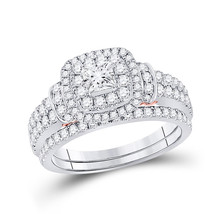 14kt Two-tone Gold Round Diamond Halo Bridal Wedding Ring Band Set 1-1/3 Cttw - £1,869.99 GBP