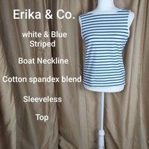 Erika &amp; co. White &amp; Blue Striped Cotton Blend Top Size M  - $13.69 CAD