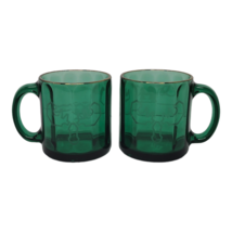 Set of 2 Green Glass Coffee Tea Mugs Cups w/ Etched Moose Heads Made in USA - £14.07 GBP