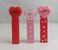 Lot of 3 Valentine&#39;s Day Heart Pez Dispensers Red, Clear, &amp; Light Pink (A) - £7.74 GBP