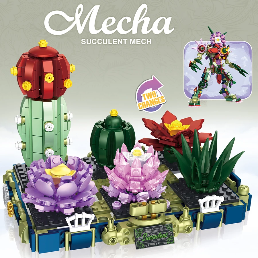 Creative Two Variations Succulents Potted Plant Robot Model Building Block DIY - £25.60 GBP+