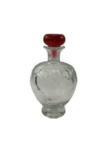 Vintage Shaped Glass Bottle with Red Stopper Strawberry Clear Glass  - £11.78 GBP