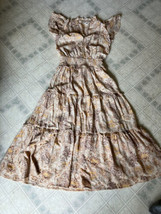 By The River Ruffled Tiered Maxi dress sz Small tan yellow &amp; brown flora... - $55.84