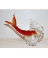 LOVELY FORMIA VETRI DI MURANO ITALY ART GLASS FISH ORANGE &amp; CLEAR SCULPTURE - $108.89