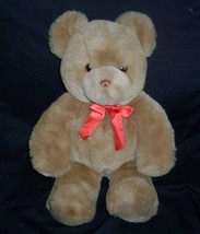 16&quot; Big Vintage Gund Baby Brown Teddy Bear Stuffed Animal Plush Toy Red Bow - £26.57 GBP