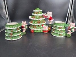 World Bazaar Teapot and 2 Mugs Bear Decorating Christmas Tree Ceramic Winter VTG - £26.07 GBP