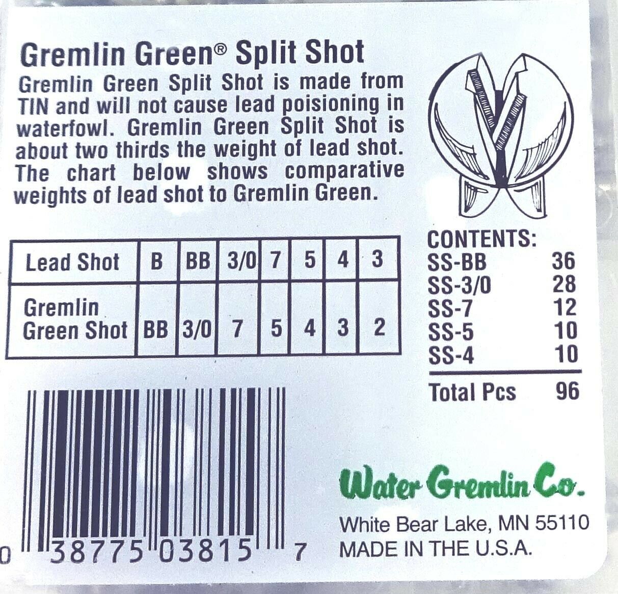Water Gremlin's Green/Tin Removable Split Shot Pro Pack, #zss Pro, 96 Pieces