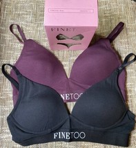 (Set Of 2) FINETOO, Full Coverage,Bra V Neck Bralette,Purple,Black,Size SMALL - $16.99