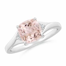 Authenticity Guarantee 
Split Shank Cushion Morganite Solitaire Ring in 14K W... - £478.55 GBP