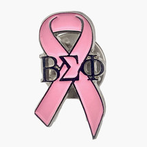 Beta Sigma Phi Pin Silver Tone And Enamel Pink Ribbon Breast Cancer Awar... - $9.95