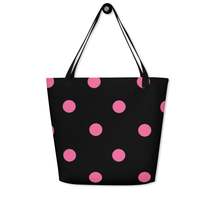 Autumn LeAnn Designs® | Large Tote Bag, Black and Pink Polka Dot - £20.79 GBP