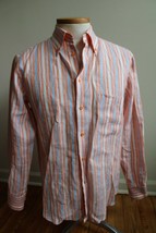 Castello 40 15 3/4 100% Linen Orange Blue Stripe Long Sleeve Button Fron... - £34.35 GBP