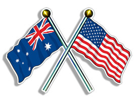 5&quot; crossed poles usa &amp; australia waving flags bumper sticker decal made in usa - £13.42 GBP