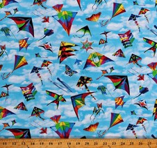 Cotton Kites Flying Sky Clouds In Motion Blue Fabric Print by the Yard D386.24 - £8.93 GBP