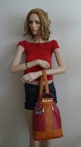 VALENTINA ITALIAN LEATHER - RED/TAN LEATHER BUCKET BAG NWT  - $199.99