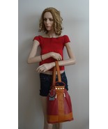 VALENTINA ITALIAN LEATHER - RED/TAN LEATHER BUCKET BAG NWT  - $199.99