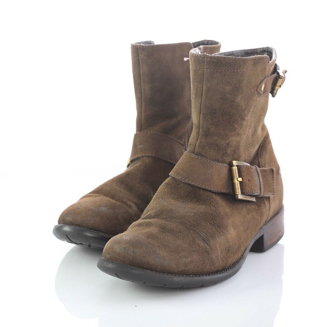Clarks Collection Brown Suede Ankle Boots Booties Side Zipper Buckles Womens 6 - $23.61