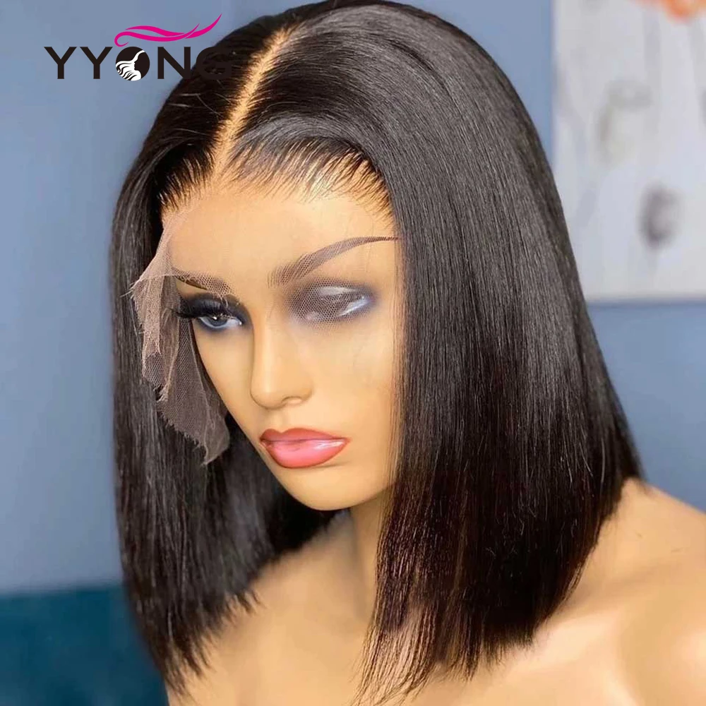 Straight Short Bob 13x6 Lace Front Human Hair Wig  Lace Front Bob Wig Remy Pre - £68.06 GBP+