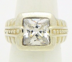 CUBIC ZIRCONIA cz SOLITAIRE RING Real Solid .925 STERLING SILVER 6.8 g SIZE 5.75 - £66.43 GBP