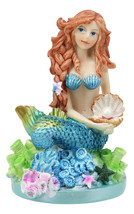 Colorful Ocean Mermaid Mergirl Ariel With Pearl Shell Sitting On Corals Figurine - £15.80 GBP