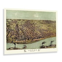 1867 Alton Madison County Illinois Bird&#39;s Eye View Map Print Wall Art Poster - £32.04 GBP+