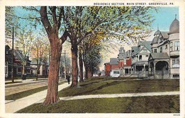 Main Street Residence Section Greenville Pennsylvania 1920s postcard - £5.53 GBP