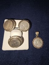 Mini Moneda Libertad Mexicana Charm Ring Earring Set 925 Silver Authentic Coin - £201.21 GBP