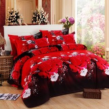Rose Flower Comforter Set For Kids Girls Women 3D Print Red Brown Floral Comfort - $67.99