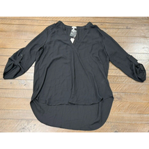 TEENBELL Black Tunic Blouse V-neck Band Collar 3/4 Sleeve Polyester - XXL - $22.44