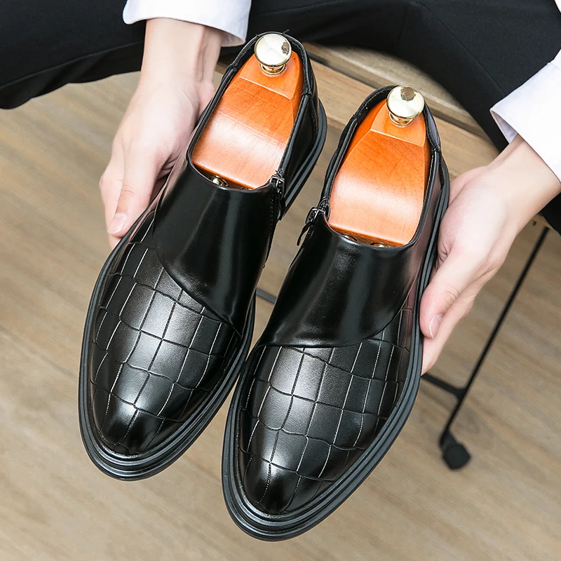 Mens Business Black Dress Shoes Patchwork Leather Shoe Fashion Handmade ... - $72.22