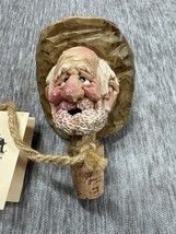 Vintage Spit N Whittle Bottle Stopper Pops Cowboy Cork Signed Tag Carved... - $24.74