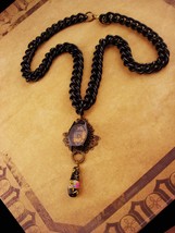 Gothic BAT necklace - Last Kiss in Paris venetian glass fob - Black morbid macab - £147.88 GBP