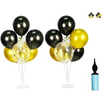 2 Set 28&quot; Table Balloon Stand Kit With Black Gold Balloons For Birthday Party De - £19.23 GBP