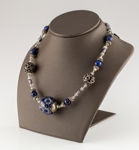 Sterling Silver Strand Lapis Lazuli, Glass Bead, and Accent Bead Necklace 18&quot; - £379.85 GBP