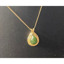 14K Yellow Gold &amp; Green Jade (Nephrite) Pendant Necklace Sky - $236.43