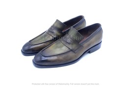 Men&#39;s Handmade Antique Green Leather Dress Loafers Shoes For Men  - £129.48 GBP