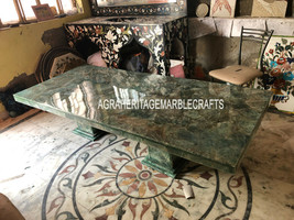 7&#39;x3&#39; Green Marble Fluorite Dining Top Table With Stand Handmade Art Decor E435 - £10,777.98 GBP