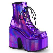 DEMONIA Gothic Punk Lolita 5&quot; Chunky Heel Platform Purple Lace Up Ankle Boots - £83.54 GBP