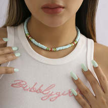Mint Green Polymer Clay &amp; 18K Gold-Plated Beaded Choker Necklace - £11.16 GBP