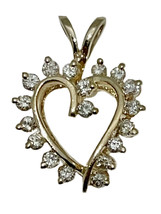 1/3 ct Diamond Heart Pendant REAL Solid 14 k Yellow Gold 2.5 g - £296.40 GBP