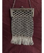 Antique 1920s Steel-Cut Beaded Flapper Purse Silver Fringe Art Deco Beau... - €168,77 EUR