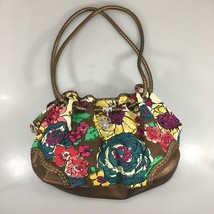 Brighton Lilly Floral Canvas Bronze Leather Shoulder Bag w Heart Charm E... - $86.73