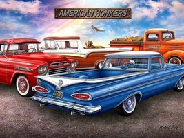 American Honkers Classic Pick Up Trucks Michael Fishel Art Man Cave Meta... - $29.95