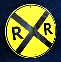 RAILROAD Xing -*US MADE*- Round Embossed Metal Sign - Man Cave Garage Ba... - £14.31 GBP