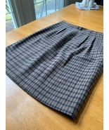 Tofy Wool Brown Plaid Boho Chic Casual Office A Line Midi Skirt, Size 14 - £16.13 GBP