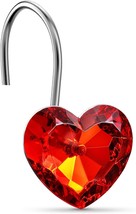 Red Heart Shower Curtain Hooks Rings Set of 12 Bling Crystal Decorative Shower C - £19.80 GBP