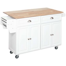 Rolling Kitchen Island Cart w/ Drop Leaf &amp; Storage - White - $456.99