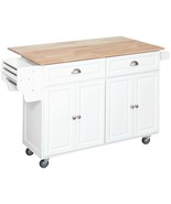 Rolling Kitchen Island Cart w/ Drop Leaf &amp; Storage - White - $8,967.42 MXN