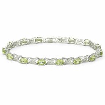 6x4mm Oval Simulated Green Peridot 14k White Gold Over &quot;XO&quot; Tennis Bracelet 7&quot; - £95.58 GBP