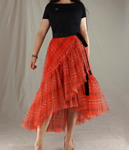 Orange Plaid Wrap Tulle Skirt Outfit Women Custom Plus Size Mermaid Tulle Skirt image 10